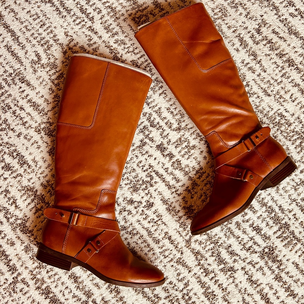 Nine West Blogger Tall Cognac Leather Zippered Riding Boots Size 7 - Picture 3 of 15